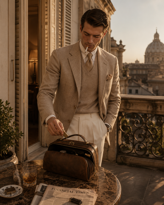 Château Élégance Executive Voyage luxury leather tech organizer in Cognac Voyage.