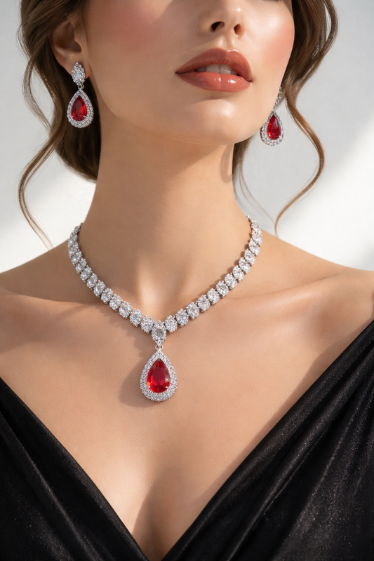 L’Éclat Rouge – Luxury Crystal Zircon Jewellery Set