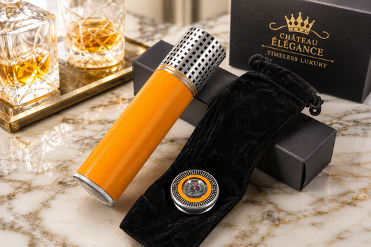 Château Élégance Cigar Tube Humidor for Men Metal Case
