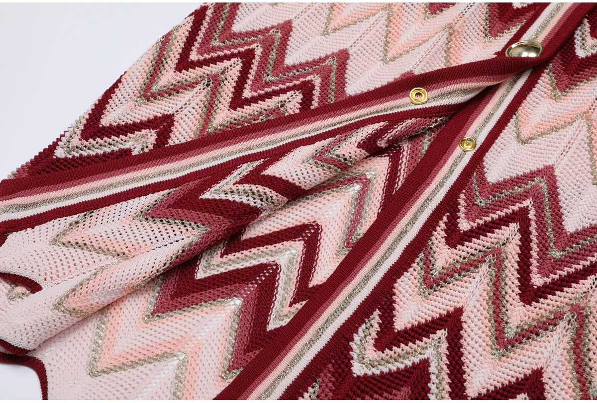 Château Élégance Zigzag Knit Dress & Long Jacket
