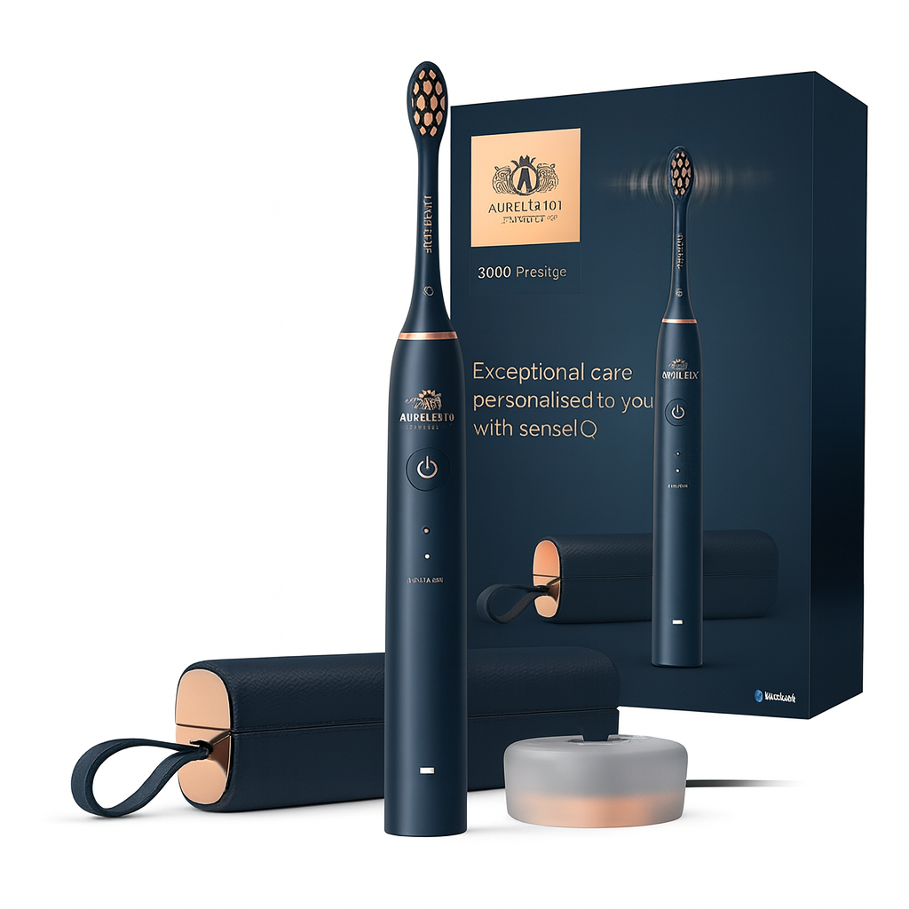 Luxuriöse elektrische Zahnbürste mit blauer LED – Aurelia 101 SmileFix Prestige Power Brush (Blau Edition)