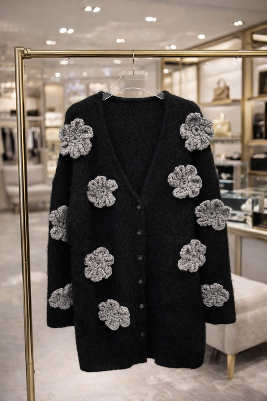 Floral Appliqué Knit Cardigan