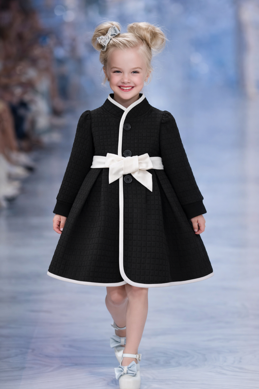Le Cocon Girls Quilted Coat Black & Ivory