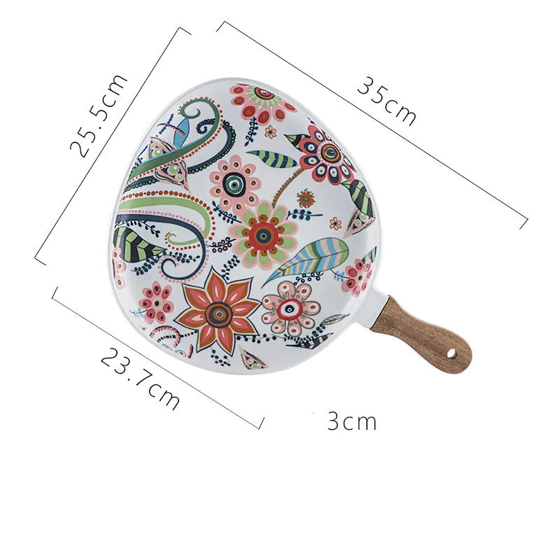 Nordic Flora Handle Bowl — Matte Ceramic Serving Piece