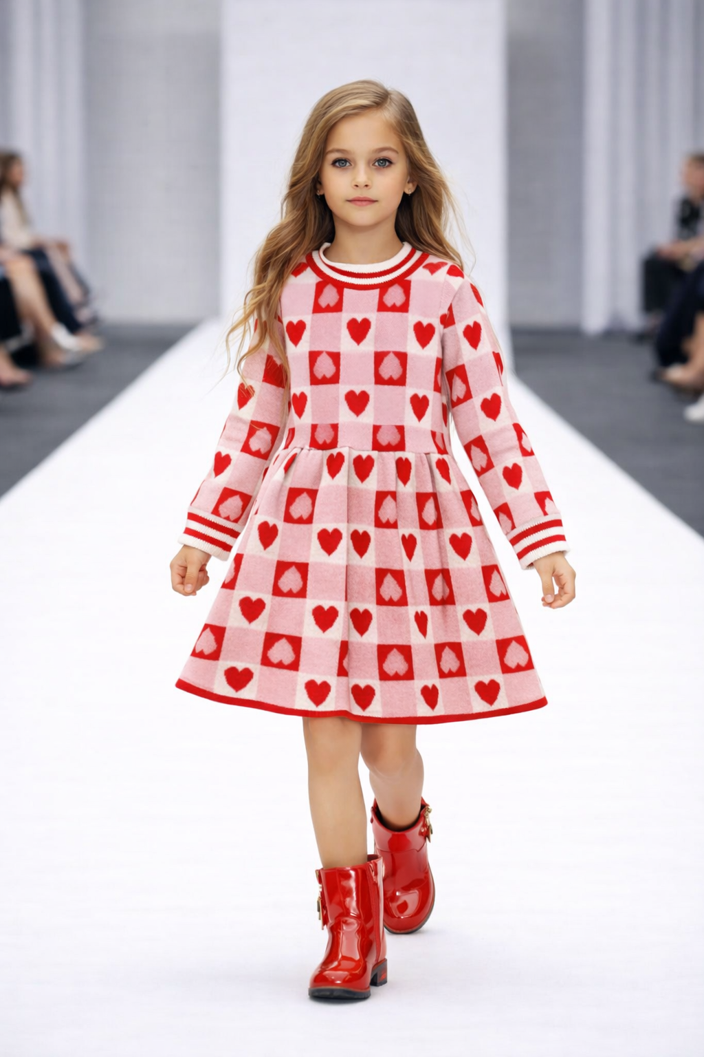 Château Élégance – Girls Knit Sweater Dress with Heart Motif
