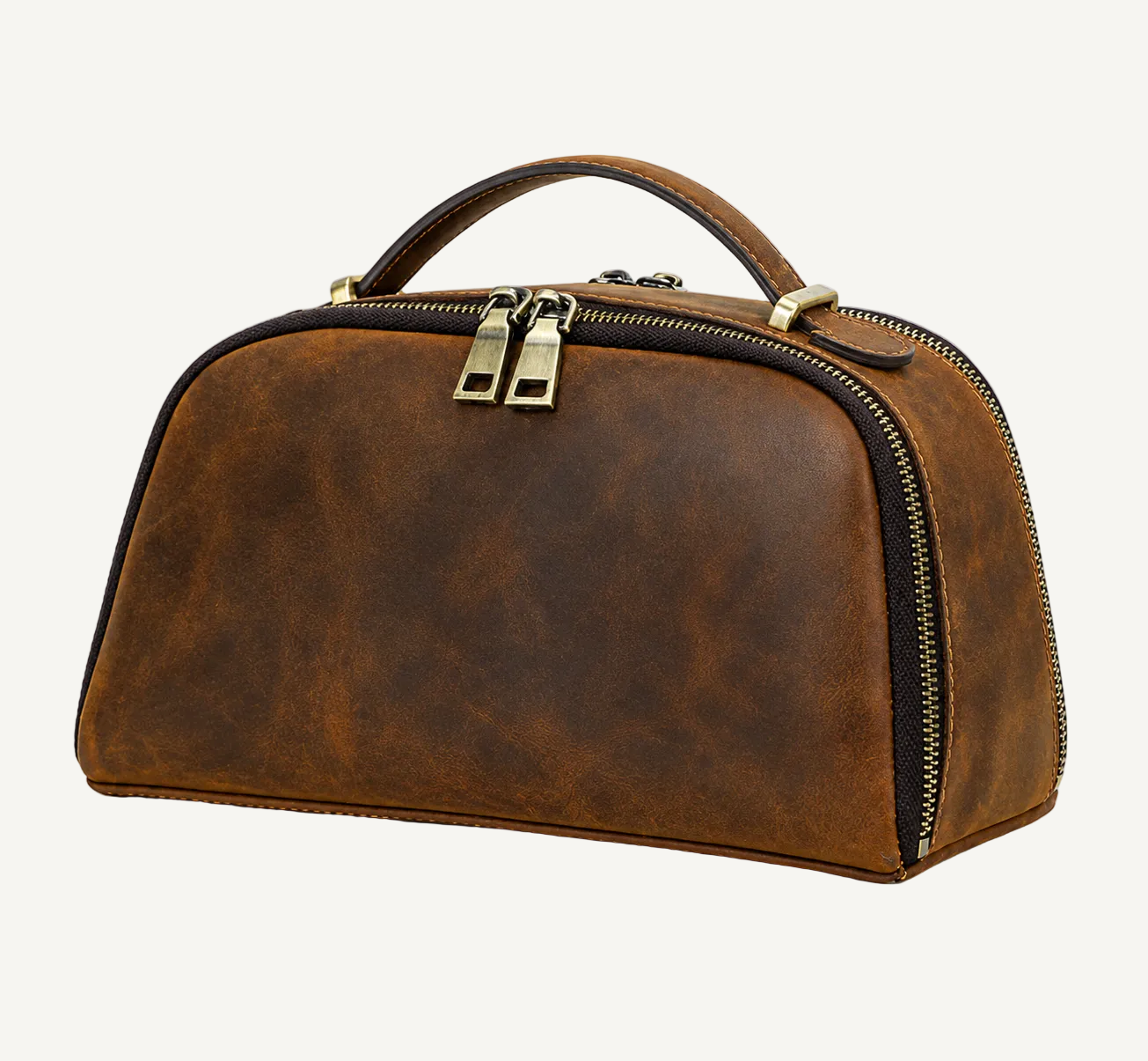 Premium oil-nubuck leather travel pouch for tech and cables by Château Élégance.