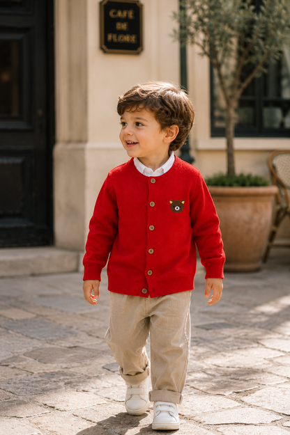 Château Élégance Petit Gabriel Kids Bear Knit Cardigan