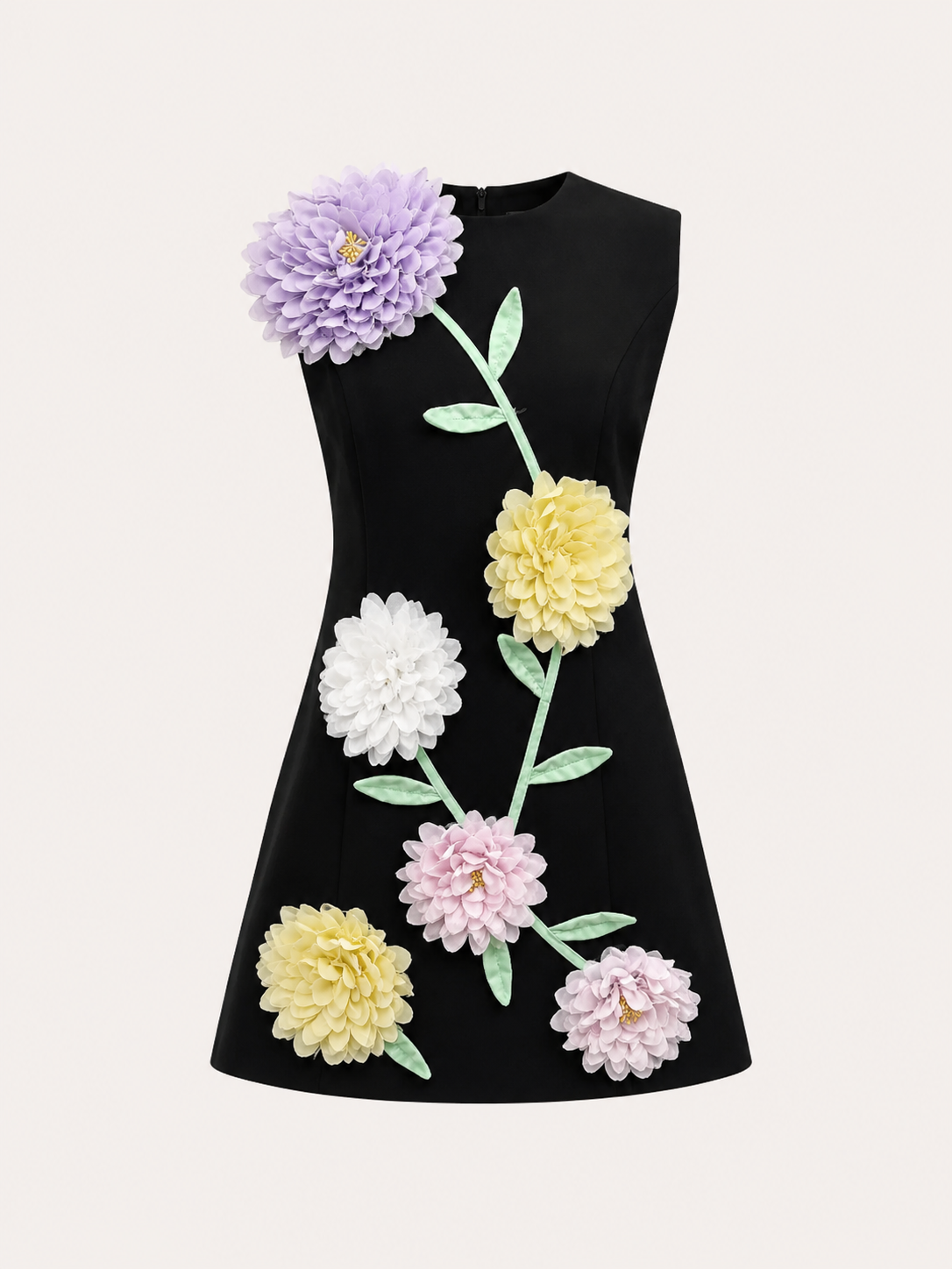 Château Élégance Fleur d’Or 3D Floral Mini Dress