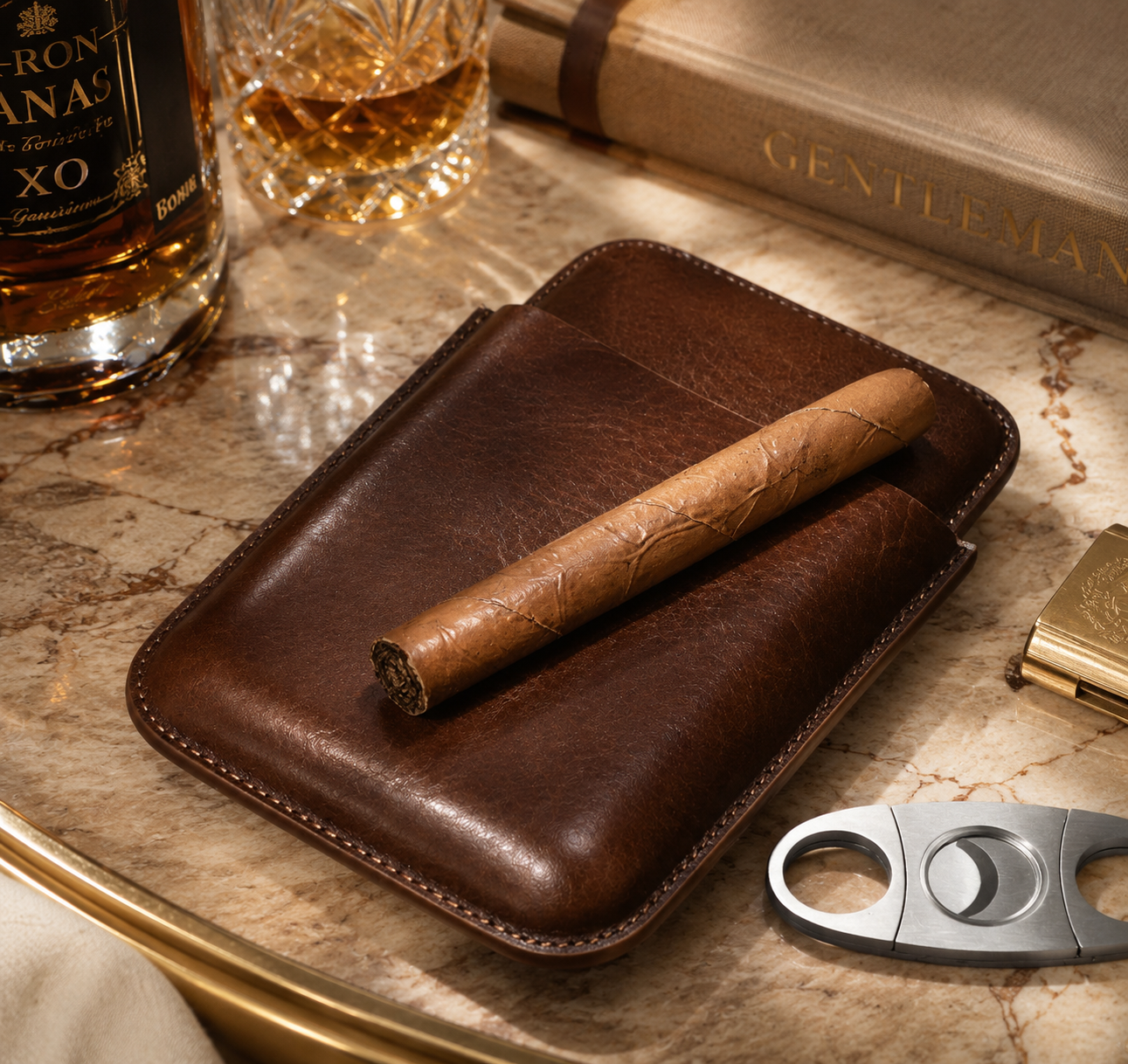 Premium travel cigar humidor by Château Élégance, Gentlemen's Lounge collection.