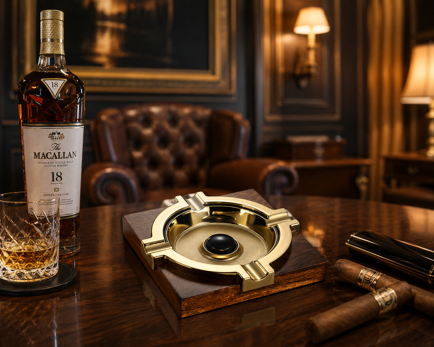 Château Élégance Gilded Wood Cigar Ashtray