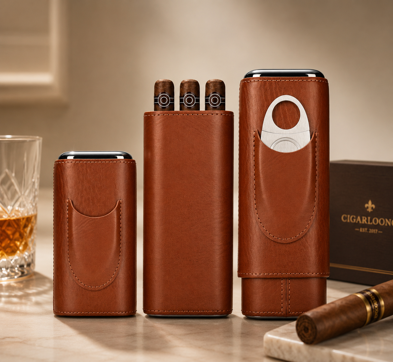 Château Élégance® Mayfair Reserve™ – Genuine Leather Travel Cigar Case