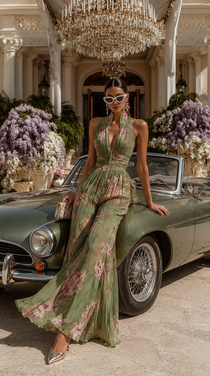 Château Élégance Chiffon Wide-Leg Jumpsuit