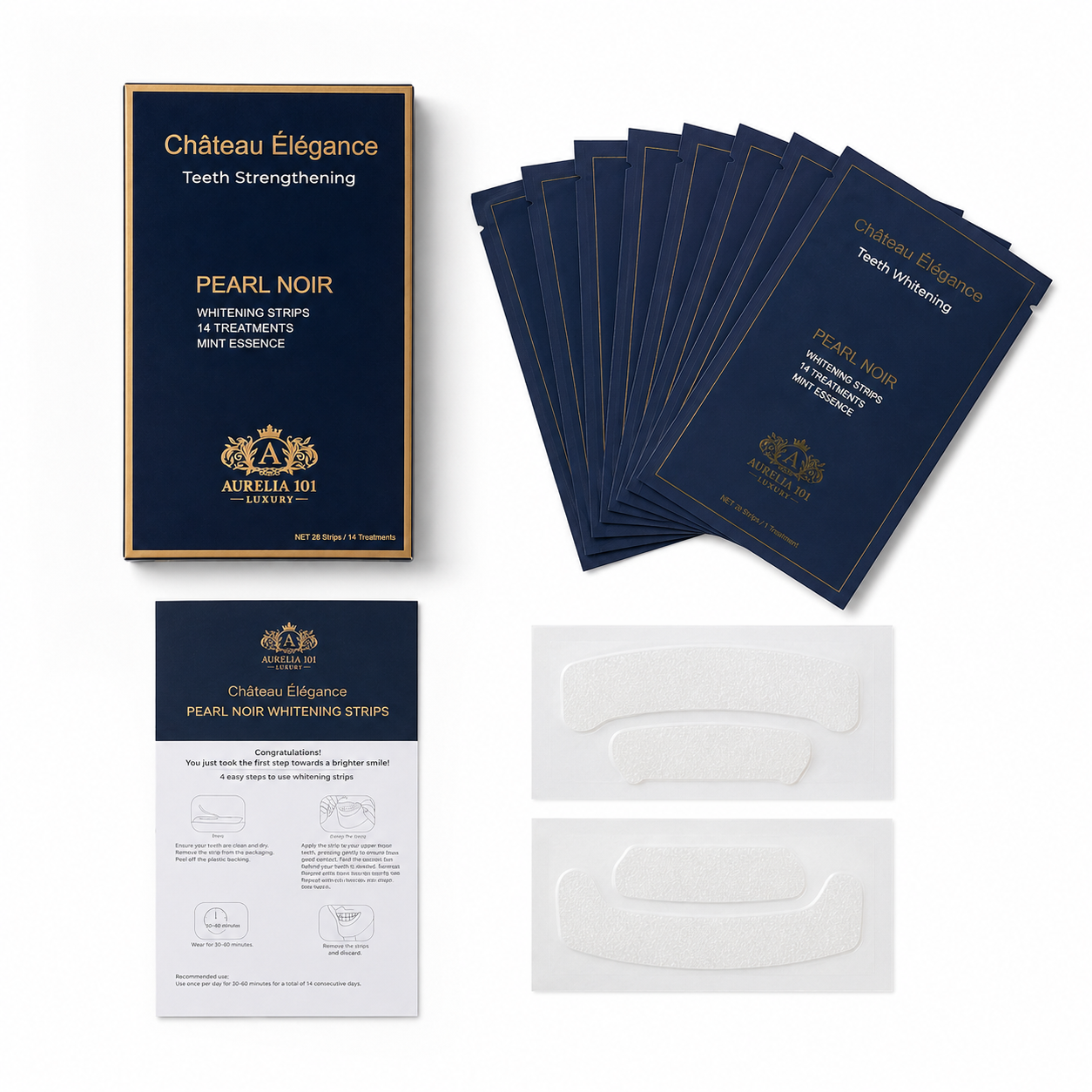 Château Élégance Pearl Noir Whitening Strips – Mint Essence – 14 Treatments