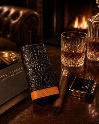 Château Élégance® Noir Héritage™ – Architectural Leather Travel Humidor