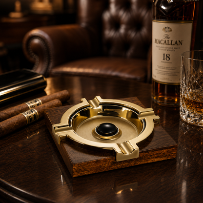 Château Élégance Gilded Wood Cigar Ashtray