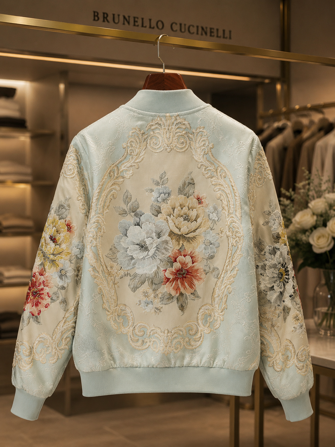 Château Élégance Glacier Blue Floral Beaded Jacket