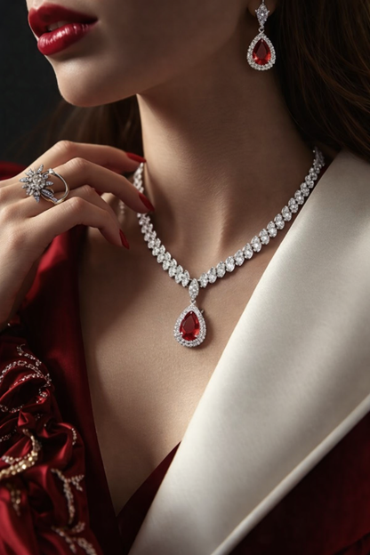 L’Éclat Rouge – Luxury Crystal Zircon Jewellery Set