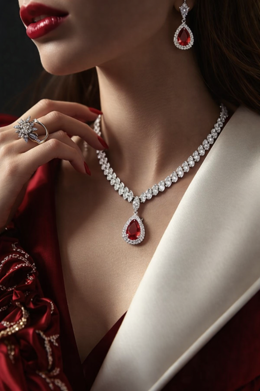 L’Éclat Rouge – Luxury Crystal Zircon Jewellery Set