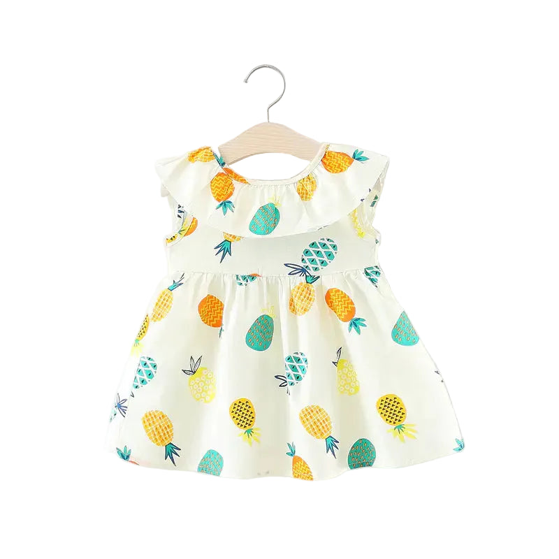 Pineapple Print Cotton Summer Dress for Baby Girls