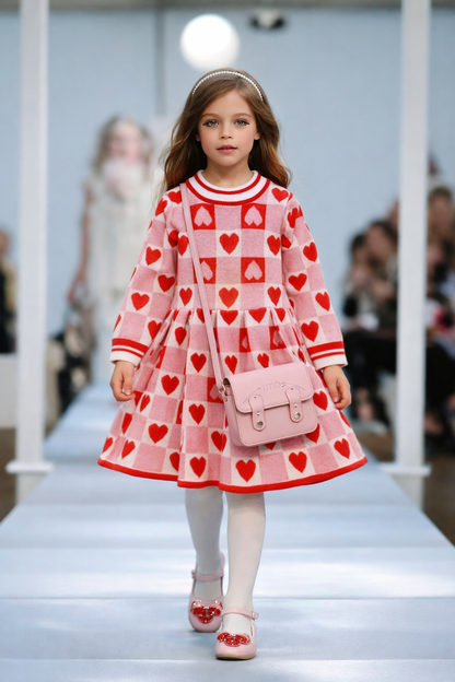 Château Élégance – Girls Knit Sweater Dress with Heart Motif