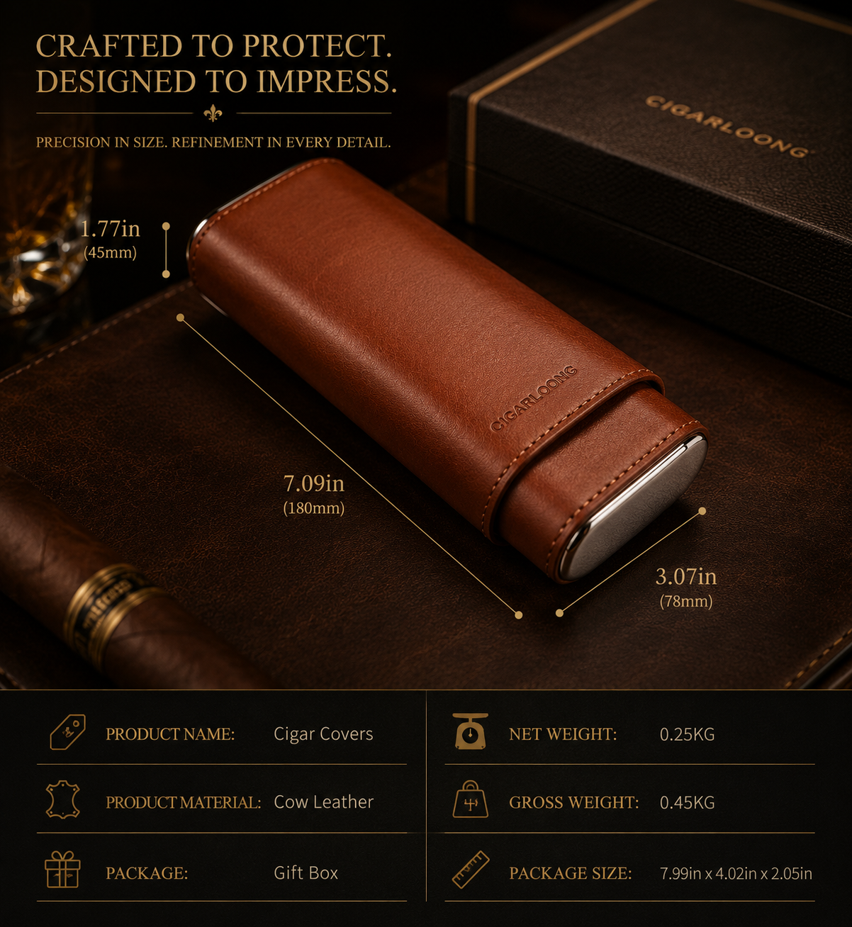 Château Élégance® Mayfair Reserve™ – Genuine Leather Travel Cigar Case