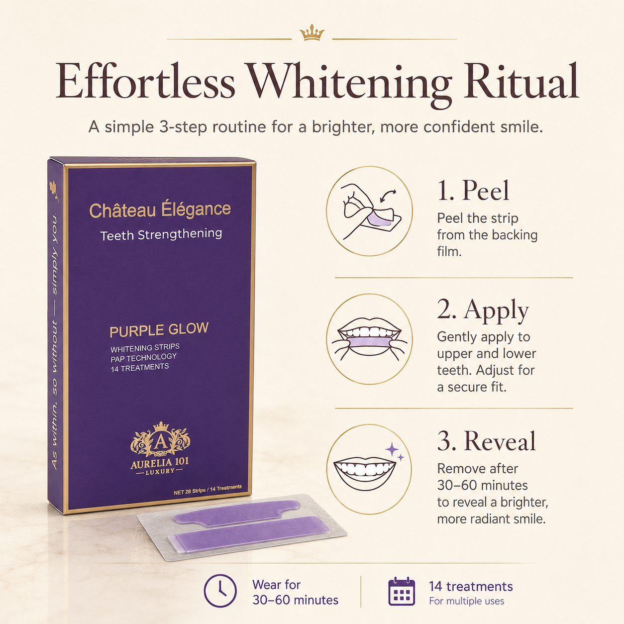 Château Élégance Purple Glow Teeth Whitening Strips (14 pcs)
