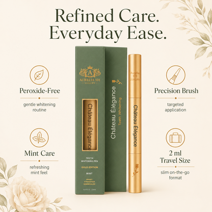 Château Élégance Gold Edition Teeth Whitening Pen – Peroxide-Free Pap Formula – Gentle Mint Whitening Ritual – 2 ml