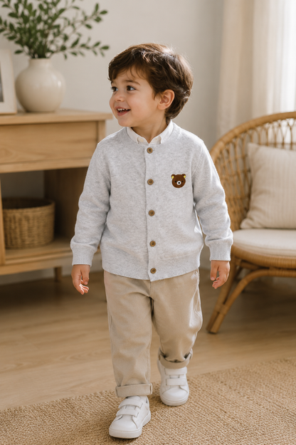 Château Élégance Petit Gabriel Kids Bear Knit Cardigan