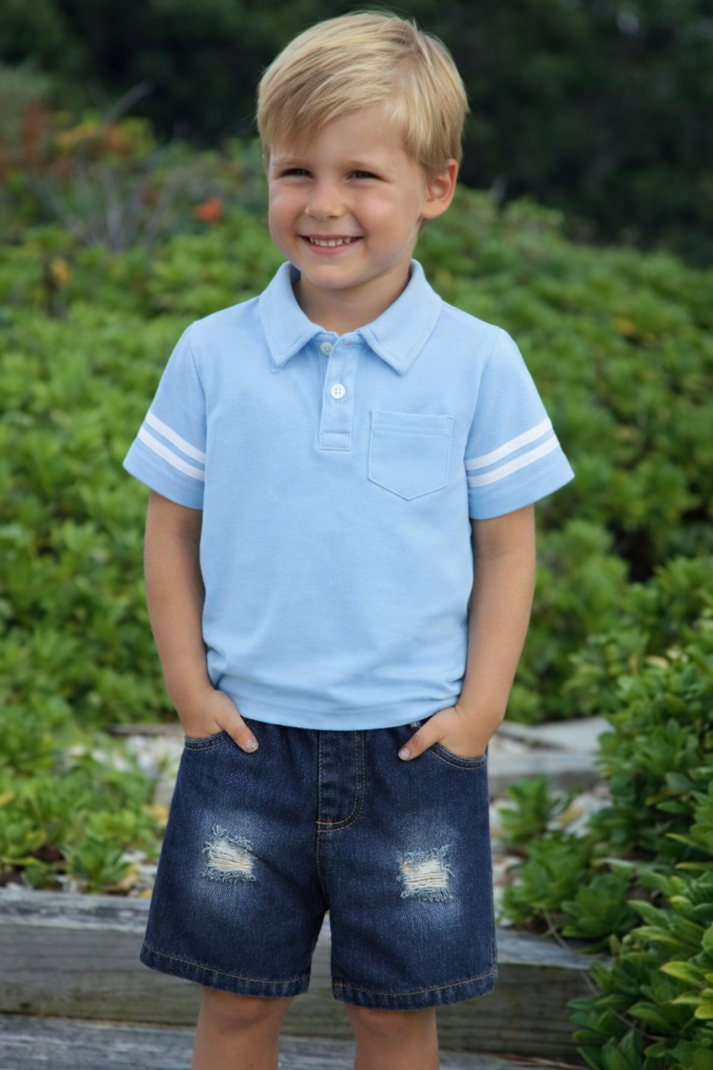 Classic Toddler Polo & Denim Set – Soft Blue