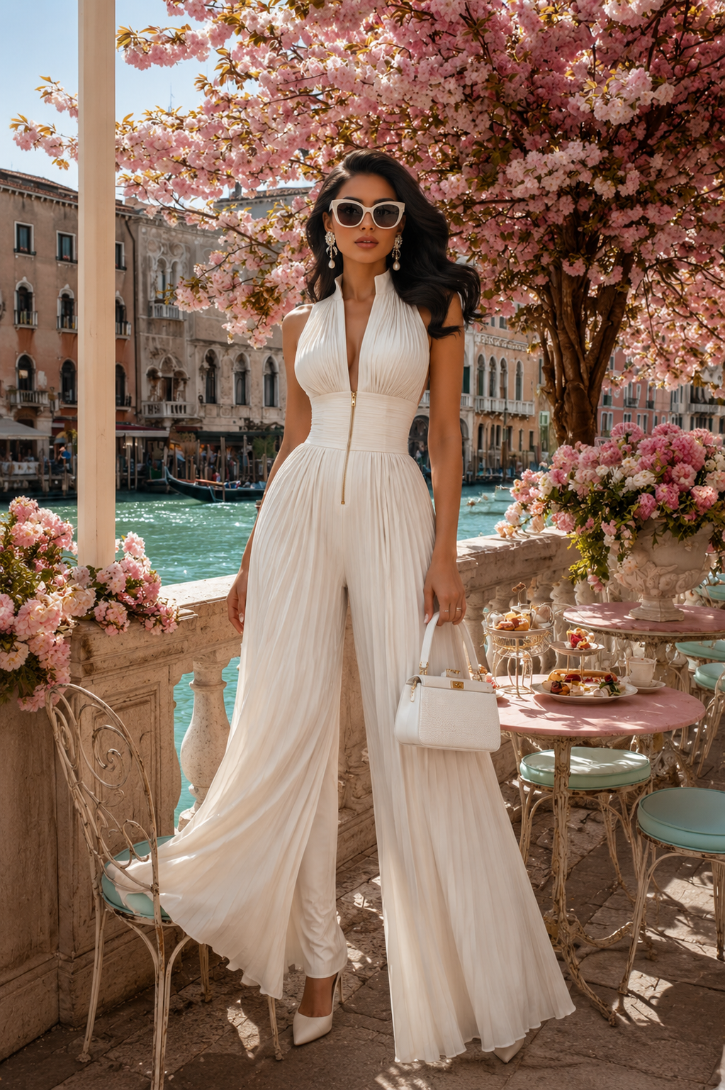 Château Élégance Chiffon Wide-Leg Jumpsuit