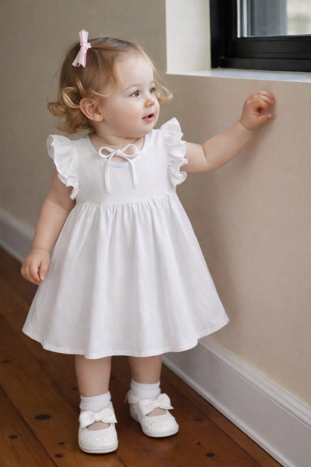 Château Élégance Bébé – A Timeless White Cotton Dress