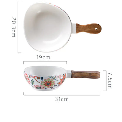 Nordic Flora Handle Bowl — Matte Ceramic Serving Piece