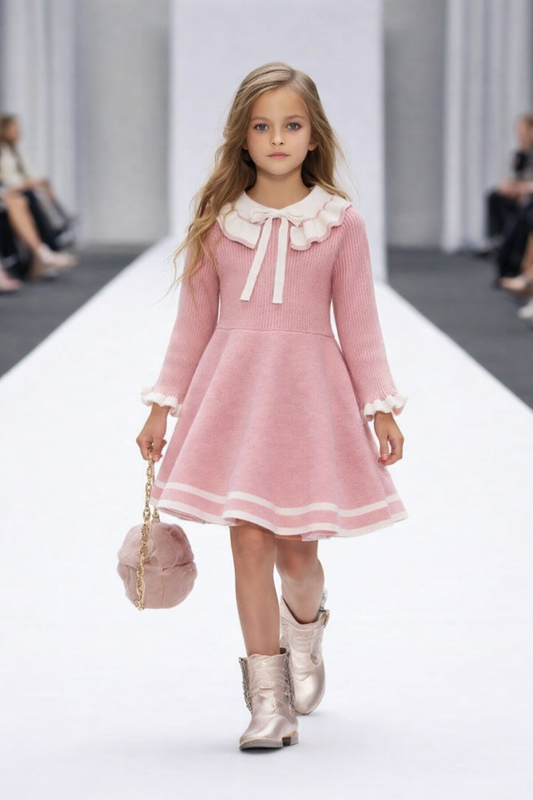 Robe Tricotée Girls Knit Dress Rose Poudré