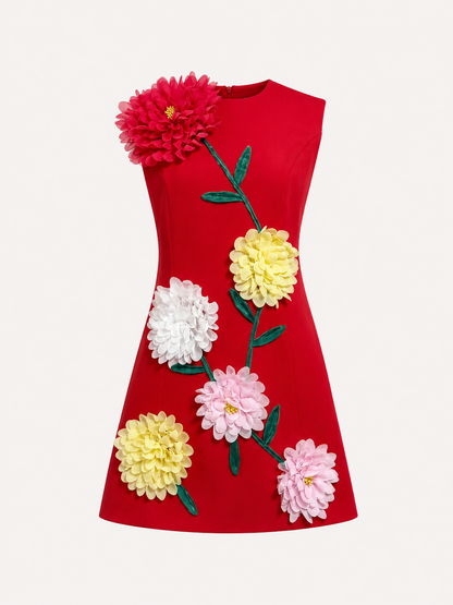 Château Élégance Fleur d’Or 3D Floral Mini Dress
