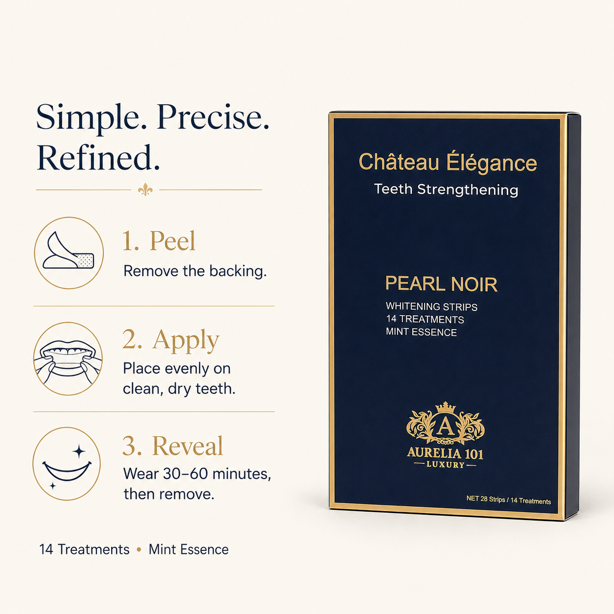 Château Élégance Pearl Noir Whitening Strips – Mint Essence – 14 Treatments