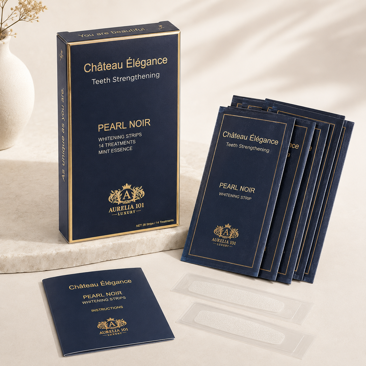 Château Élégance Pearl Noir Whitening Strips – Mint Essence – 14 Treatments