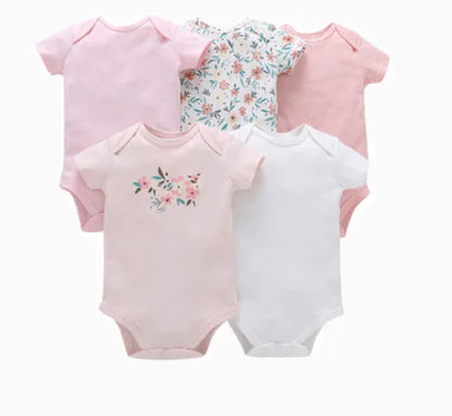 Petite Élégance – Cotton Short Sleeve Romper Gift Set (5 Pieces)