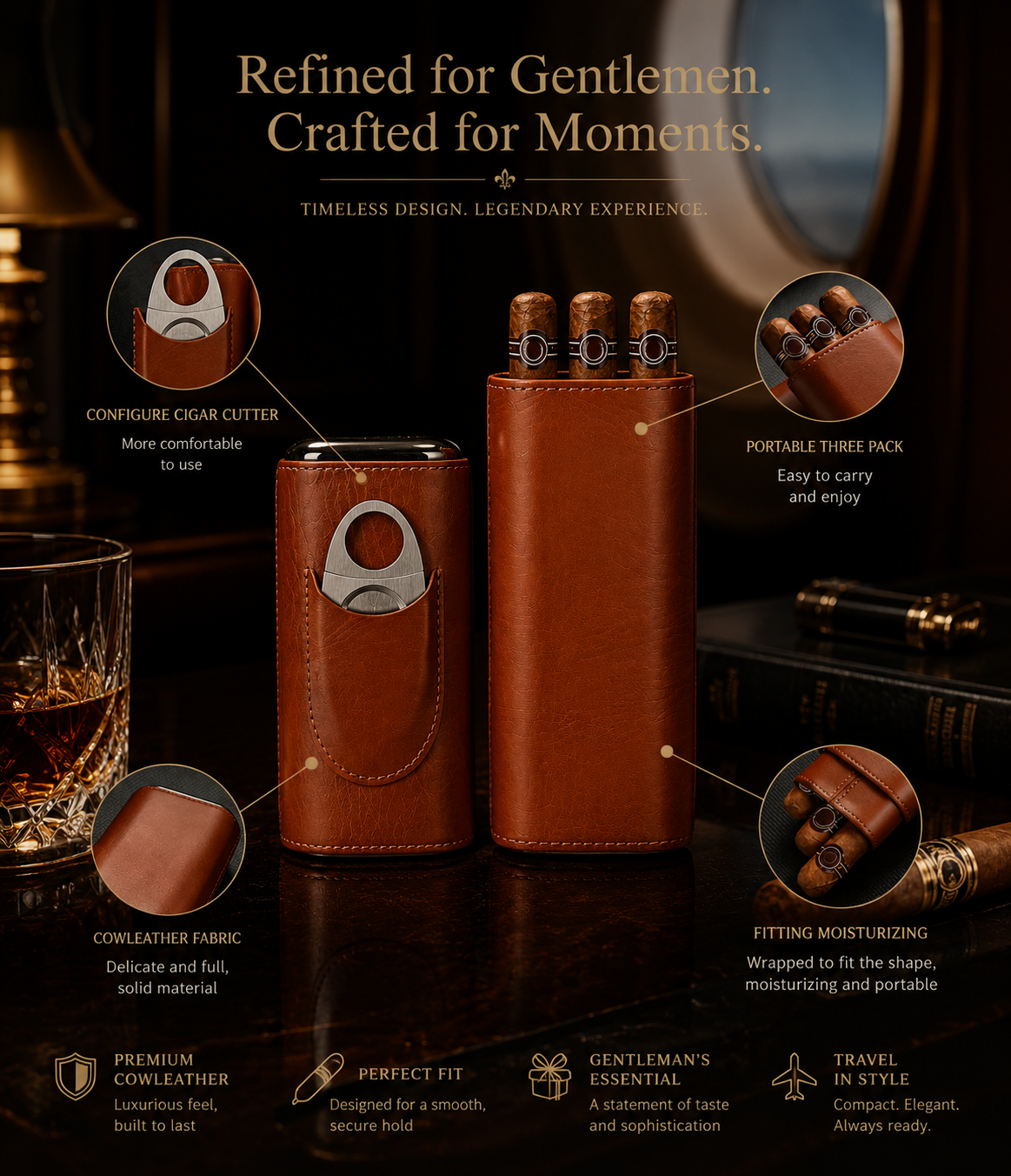Château Élégance® Mayfair Reserve™ – Genuine Leather Travel Cigar Case