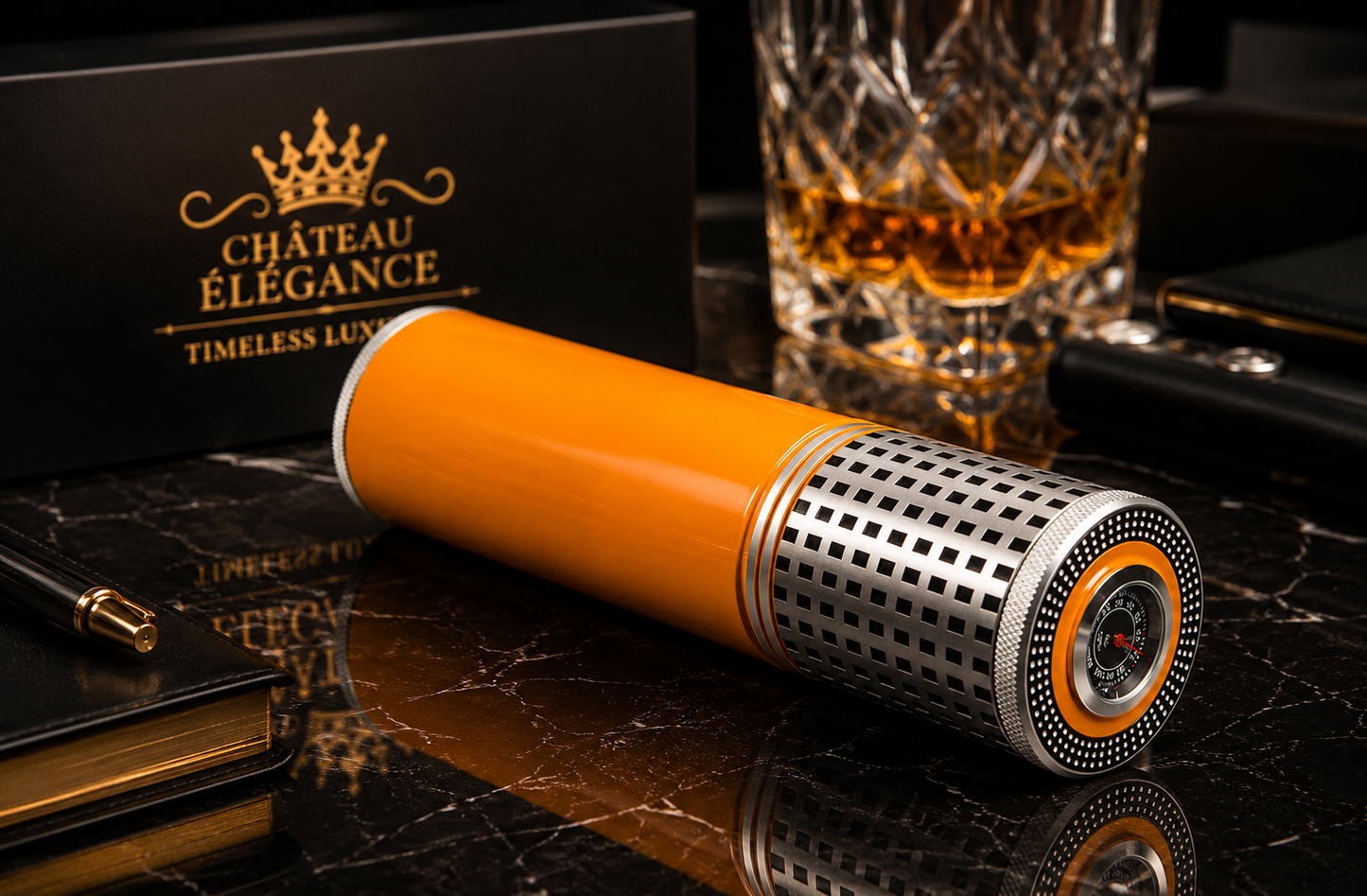 Château Élégance Cigar Tube Humidor for Men Metal Case