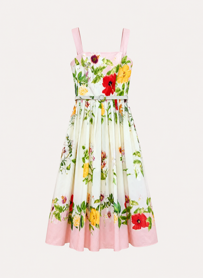 Château Élégance Fleur Cotton Midi Dress for Women