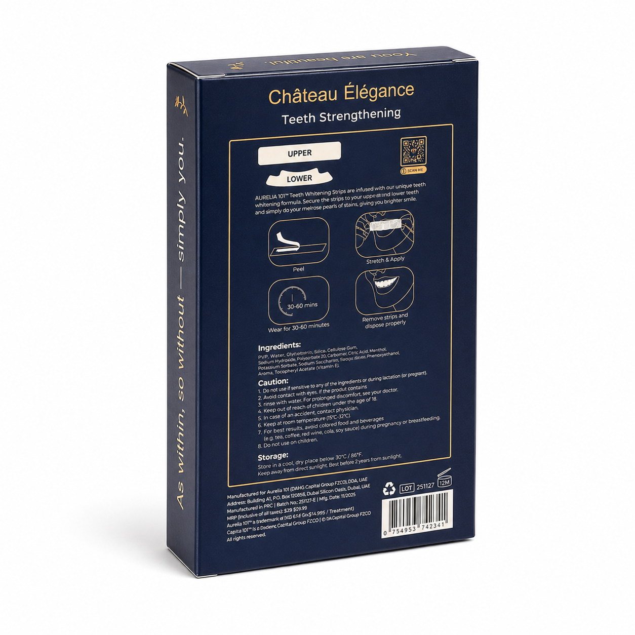 Château Élégance Pearl Noir Whitening Strips – Mint Essence – 14 Treatments