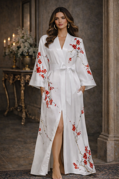 Jardin de Nuit Robe – Château Élégance
Floral Satin Kimono Robe with Silken Tie