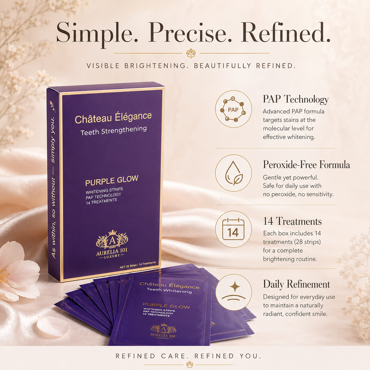 Château Élégance Purple Glow Teeth Whitening Strips (14 pcs)