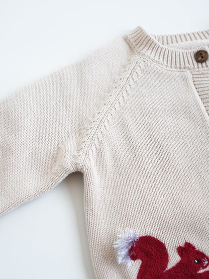 Fine Cotton Knit Cardigan with Embroidered Motif