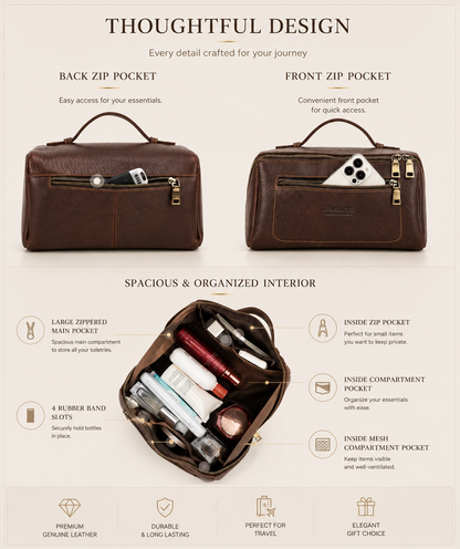 Château Élégance® Monaco Voyage™ – Handcrafted Leather Toiletry Bag