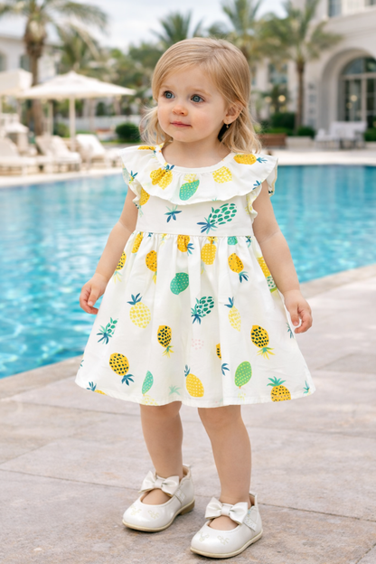 Pineapple Print Cotton Summer Dress for Baby Girls