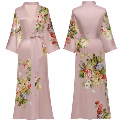 Jardin de Nuit Robe – Château Élégance
Floral Satin Kimono Robe with Silken Tie
