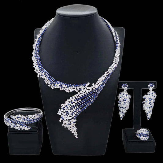 Château Élégance L’Or Lumière Women's Blue Zirconia Jewelry Set