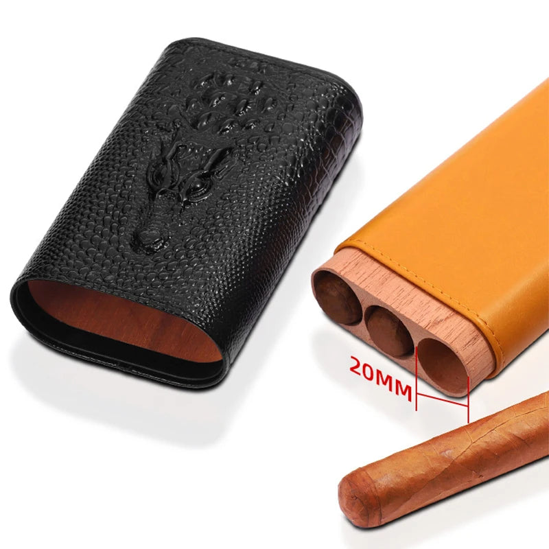 Architectural leather cigar case with integrated cutter and moisture protection by Château Élégance.