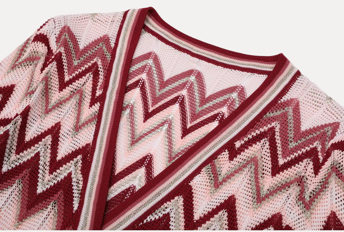 Château Élégance Zigzag Knit Dress & Long Jacket